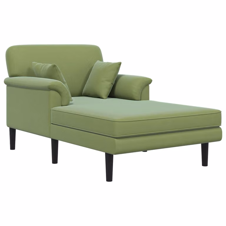 Chaise longue moderna vidaXL en terciopelo verde claro con forma en L y cojines incluidos