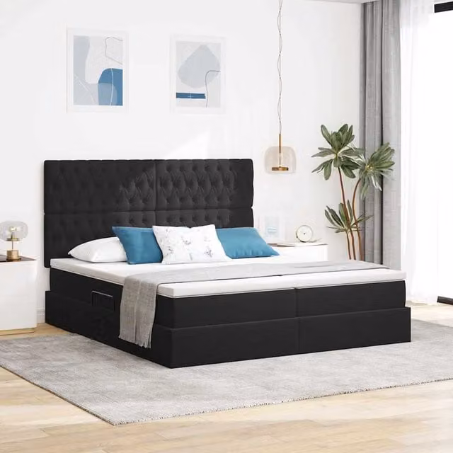Cama con almacenamiento Maison exclusive en terciopelo negro con base abatible An/P/Al: 180 x 200 x 28 cm