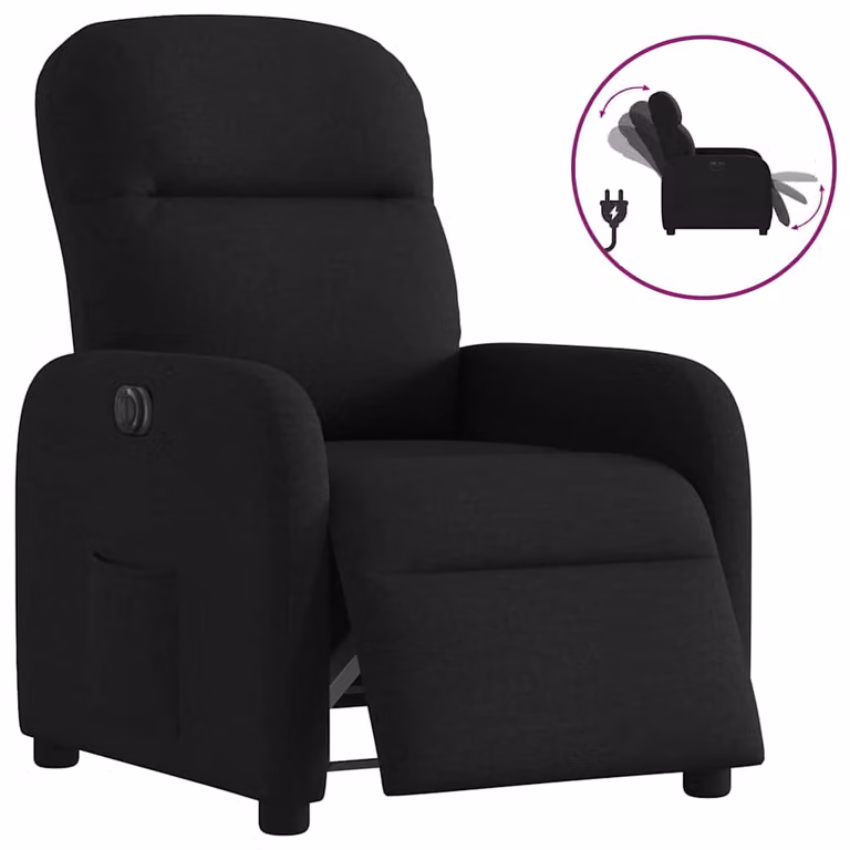 Sillón reclinable eléctrico vidaXL en tela negro con reposabrazos y diseño moderno