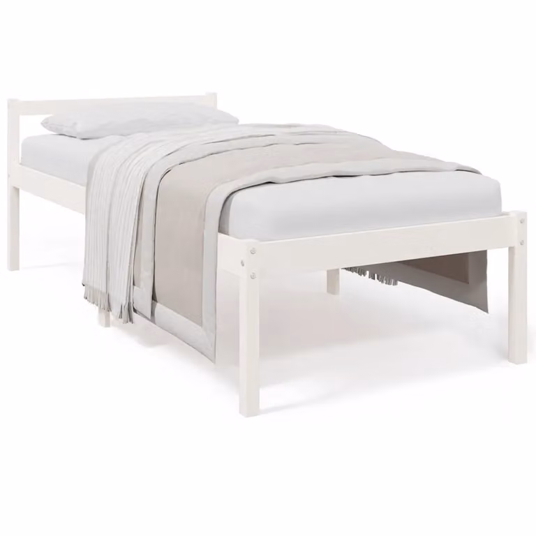 Cama individual para personas mayores vidaXL de madera de pino lacada en blanco, An: 75 cm, Al: 190 cm