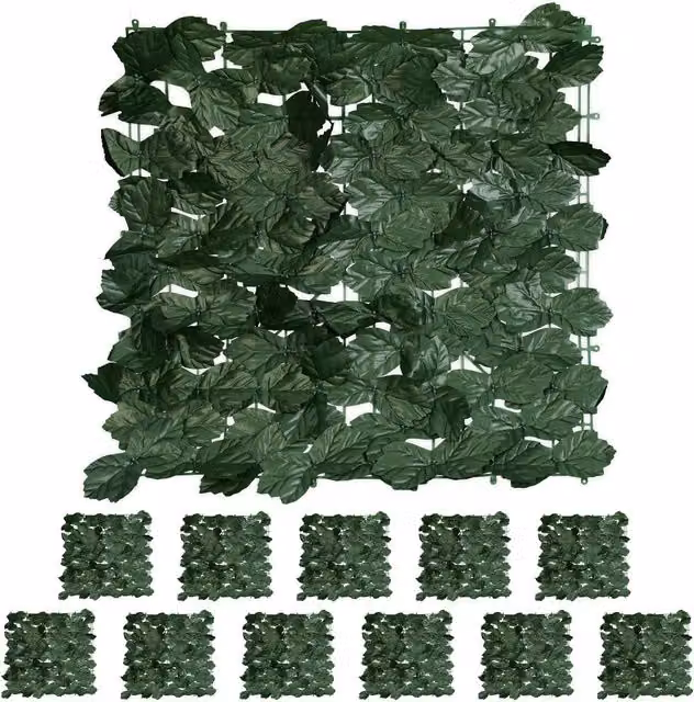 Set de 24 paneles de hiedra artificial Relaxdays para jardín y balcón, color verde, An/P/Al: 50 x 50 x 50 cm cada panel