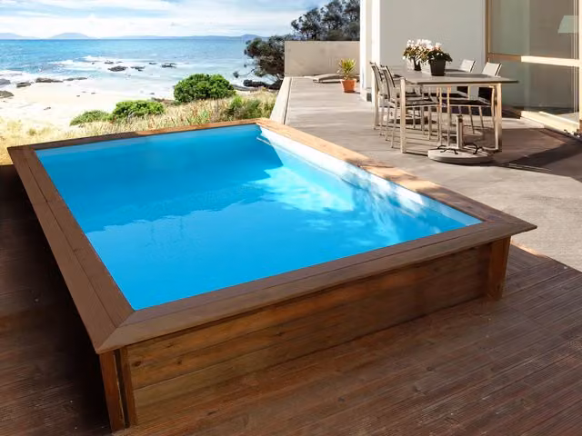 Piscina rectangular de madera Toledo de color azul por HABITAT ET JARDIN, An/P/Al: 3,00 x 2,00 x 0,71 m