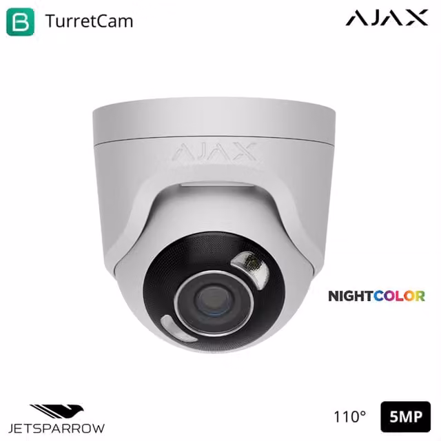 Cámara de videovigilancia cableada Ajax Turretcam HL de 5 MP con lente de 2.8 mm, color blanco