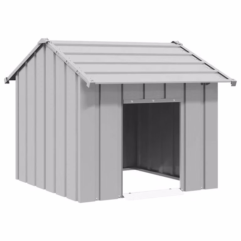 Caseta para perros vidaXL de metal gris con techo de acero galvanizado resistente a la intemperie, An/P/Al: 85 x 107 x 81 cm