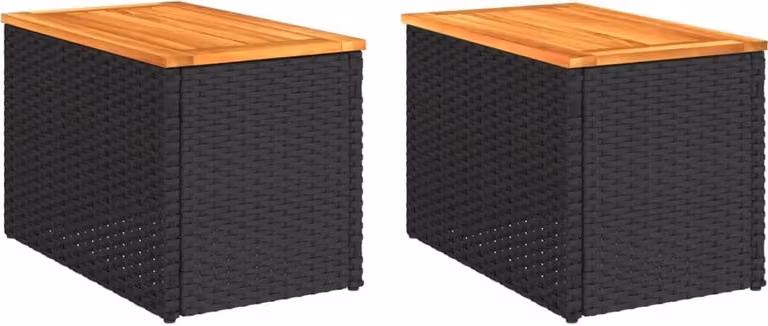 Set de 2 mesas auxiliares de jardín Syfax de ratán y madera de acacia aceitada, An/P/Al: 55 x 34 x 37 cm