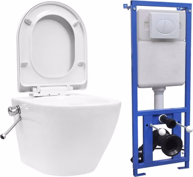 Kit de inodoro suspendido rimless con cisterna empotrada Helloshop26 en cerámica blanca An/P/Al: 48 x 36,5 x 41,5 cm