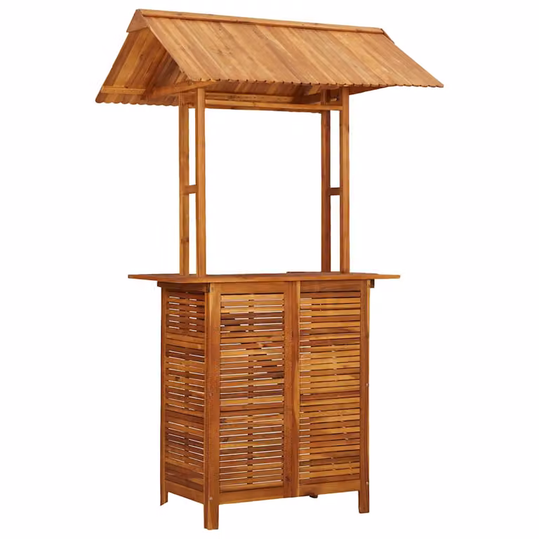 vidaXL Mesa de bar para jardín con tejado de madera de acacia color marrón An/P/Al: 113 x 106 x 217 cm