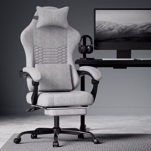 Silla gaming ergonómica WISHDOR de tela gris con reposacabezas y reposabrazos para oficina o casa