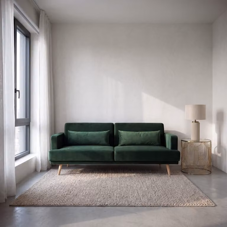 Sofá cama de 3 plazas Maison du Monde en terciopelo verde con estilo retro y fundas extraíbles