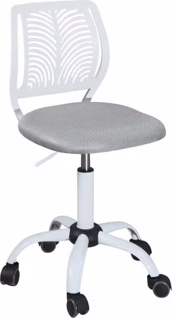Silla de escritorio infantil giratoria y regulable KAYELLES en color blanco y gris con malla y ruedas