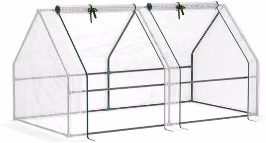 Invernadero de jardín Outsunny tipo caseta con marco de acero y 2 ventanas enrollables, color blanco, An/P/Al: 180 x 90 x 90 cm
