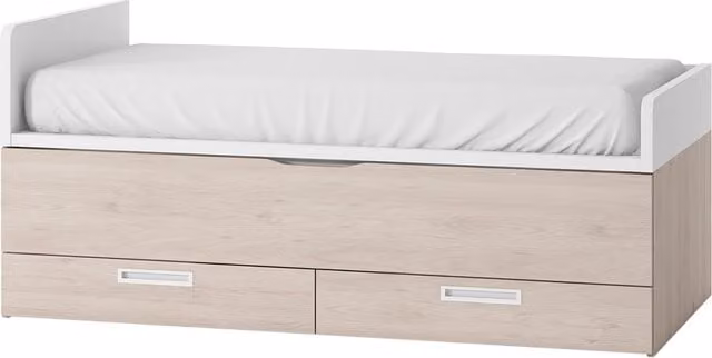 Cama nido Mio de El Corte Inglés con 2 cajones y costado izquierdo alto en color blanco y arena