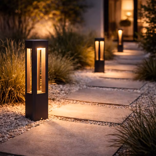 Lámpara de suelo LED exterior Sahiwal de Greenice, color negro o blanco, con protección IP54 y luz blanca cálida de 2700K, 10W y 648lm
