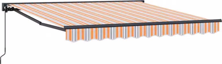 Toldo semi cassette Syfax en azul y naranja con estructura de acero y lona de poliéster An/P: 350 x 250 cm