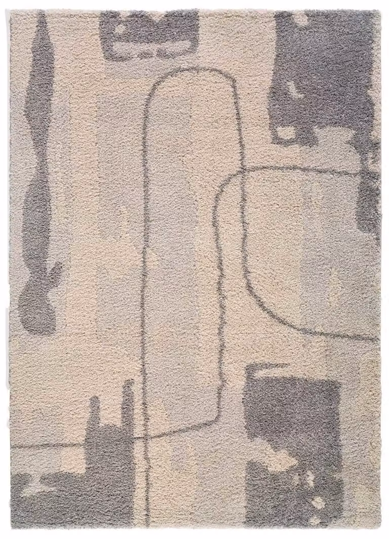Alfombra de pelo largo abstracta Atticgo en gris, beige y plata, An/P: 160 x 230 cm
