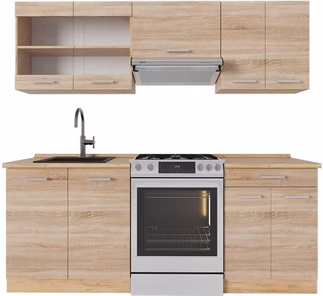 Mueble de cocina Vicco R-Line en roble sonoma y goldkraft de 200 cm sin encimera