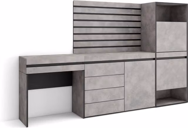 Zapatero Skraut Home moderno con puertas abatibles y cajones en gris y negro, An/P/Al: 237 x 35 x 145 cm