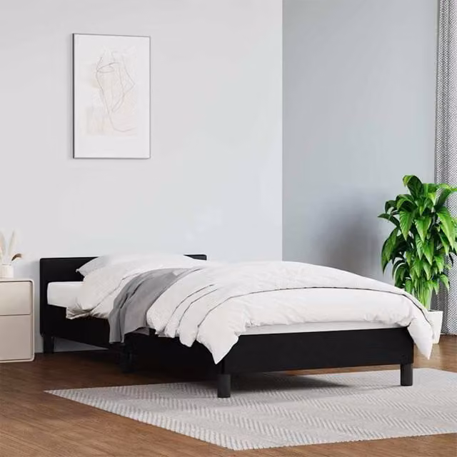 Estructura de cama con cabecero tapizada Maison Exclusive en color negro, An/P/Al: 90 x 200 x 140 cm