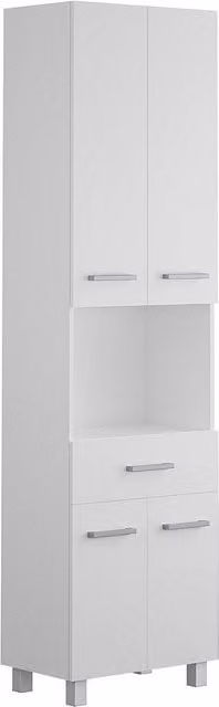 Armario de baño independiente Minela en color blanco con puertas y cajones An/P/Al: 180 x 50 x 30 cm
