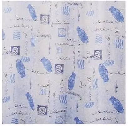 Cortina de ducha modelo Acquarello con diseño gráfico de naturaleza en colores gris y azul, fabricada en material reciclado de PVC, An: 120 cm, Al: 200 cm