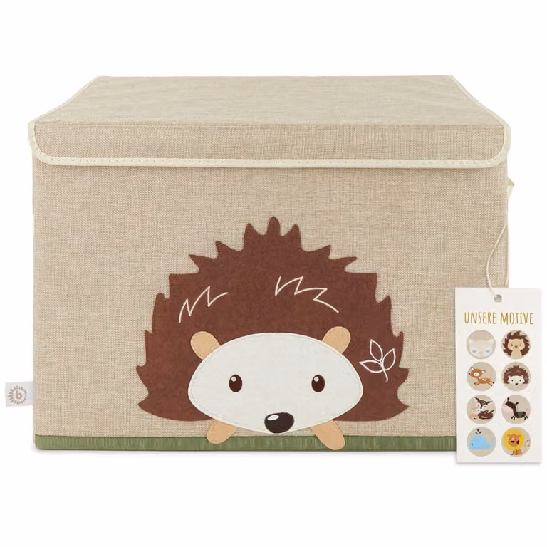 Caja de juguetes erizo con tapa Bieco para niños en colores arena, verde, marrón o beige, An/P/Al: 36 x 36 x 65 cm