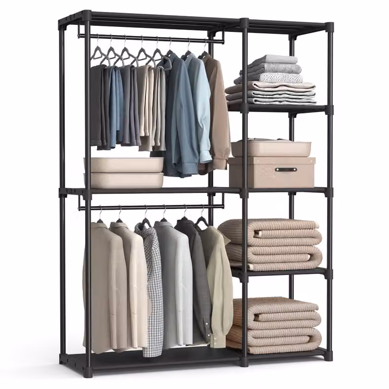 Perchero Songmics de metal y tela en color negro, An/P/Al: 43 x 124 x 182 cm