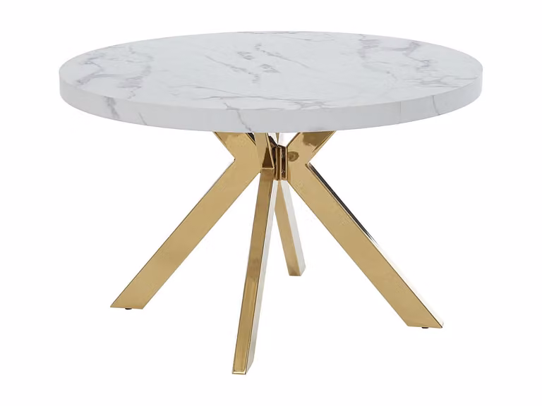 Mesa de comedor extensible Komoni de MDF y metal con acabado brillante en blanco y dorado, estilo Art Deco, An/P/Al: 120 x 100 x 76 cm