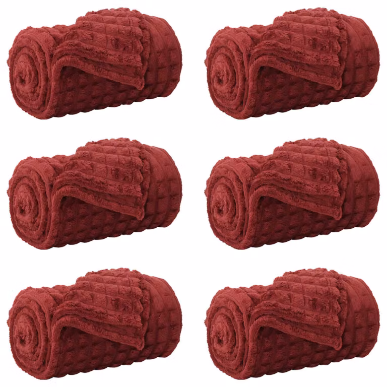 Set de 6 mantas de sofá vidaXL en color rojo, fabricadas en tejido de forro polar suave, An/P: 240 x 220 cm