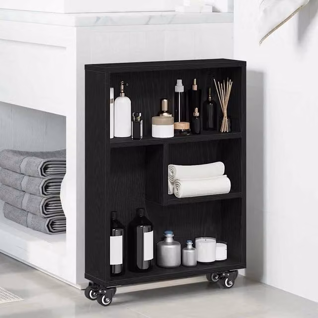 Carro de almacenamiento estrecho de 3 niveles vidaXL en roble negro con estantes ajustables An/P/Al: 48 x 13 x 68 cm