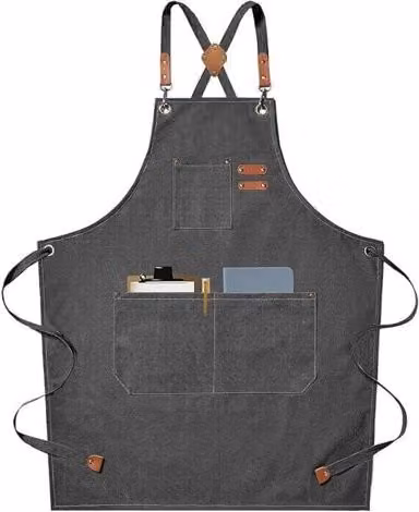 Delantal de chef ULISEM de algodón con tejido cruzado y bolsillos para hombre y mujer, color gris