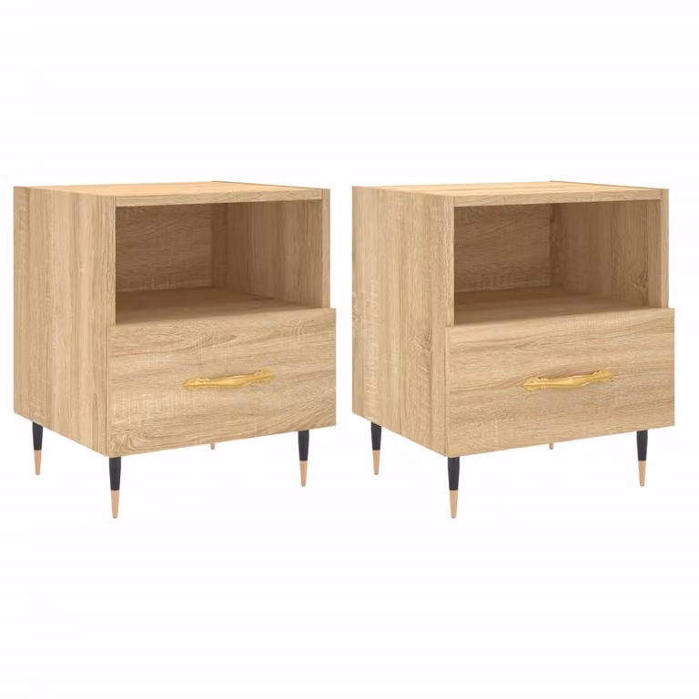 Set de 2 mesitas de noche vidaXL de madera en color roble sonoma, An/P/Al: 40 x 35 x 47,5 cm