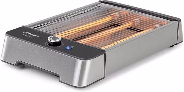 Tostador plano horizontal Orbegozo TO 2030 de acero inoxidable color plata con 1000W y 3 resistencias de cuarzo
