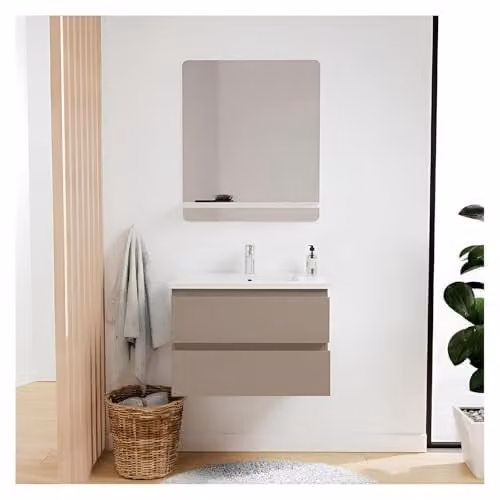 Mueble de lavabo individual Mob-In diseño Sorrento en color marrón con cajones internos y acabado lacado para baño de pared