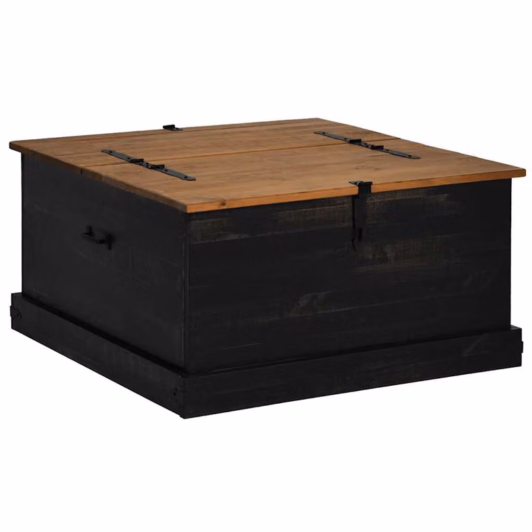 Baúl de almacenamiento HALDEN de vidaXL en madera de pino maciza y color negro, An/P/Al: 91 x 91 x 47 cm