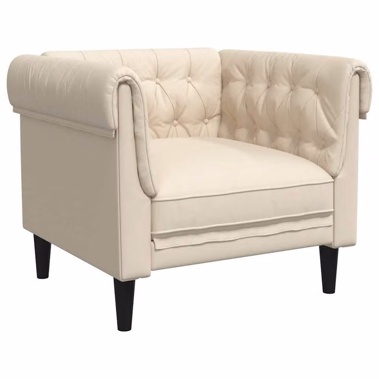 Sillón Chesterfield vidaXL tapizado en lino beige con estructura de madera para salón