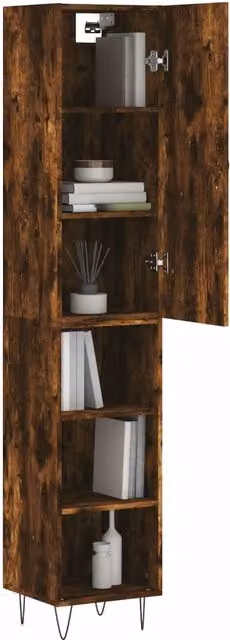 Aparador de pared industrial SYFAX en madera de roble y metal color marrón An/P/Al: 34,5 x 34 x 180 cm
