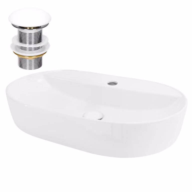 Lavabo de sobreponer ovalado ML-Design en cerámica blanca An/P/Al: 60 x 40 x 12 cm