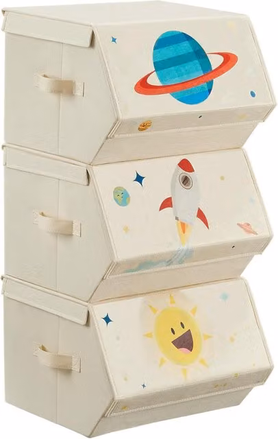 Caja de juguetes SONGMICS con tapa magnética y asas, diseño de espacio para habitación infantil, beige