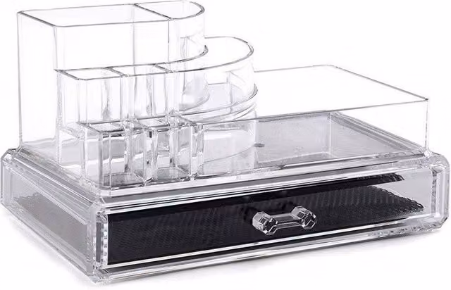 Organizador de cosméticos y maquillaje Trade Shop Traesio Esy10253 con 8 compartimentos de acrílico transparente multicolor en formato bandeja