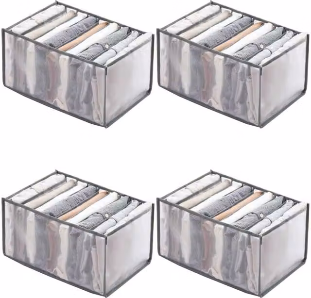 Conjunto de 4 organizadores de ropa plegables XISRENS en color gris para armario y dormitorio