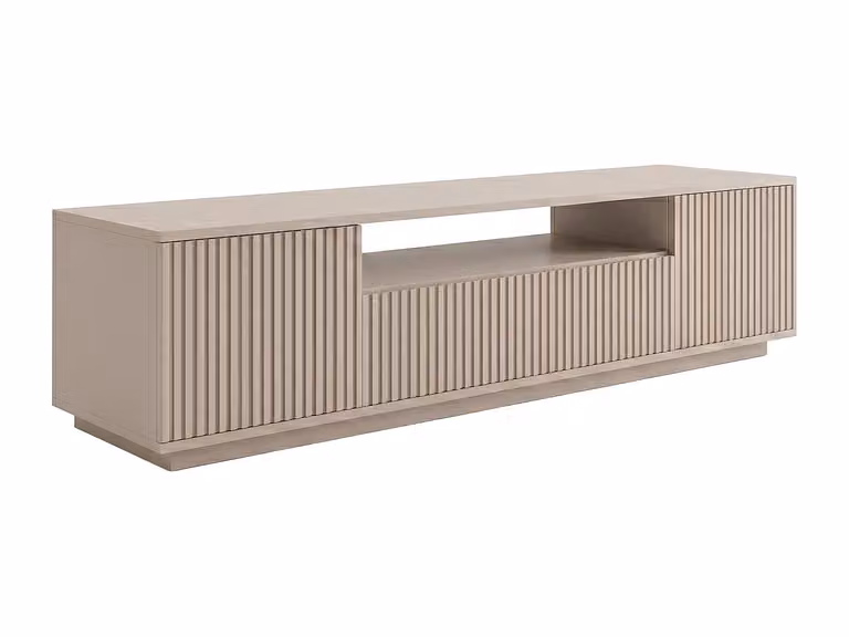 Mueble de TV moderno EROLYA con 3 puertas y 1 compartimento, color beige, An/P/Al: 180 x 44,5 x 44,6 cm