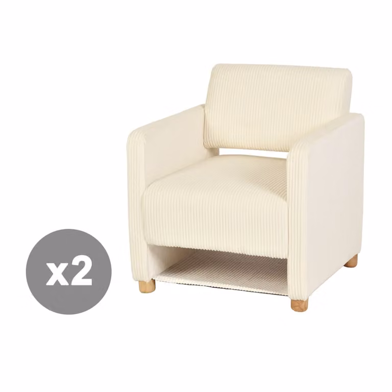 Juego de 2 sillones de pana Meubles Cosy en color beige con diseño moderno y reposabrazos