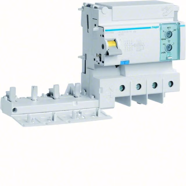 Bloque diferencial regulable Hager Vigi HM Clase AC 125A de 4 polos en color gris de 6 módulos BTC480E