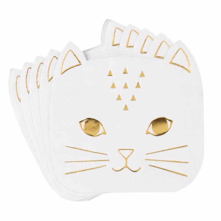 Servilletas de papel con diseño de gato en blanco y dorado de Maisons du Monde