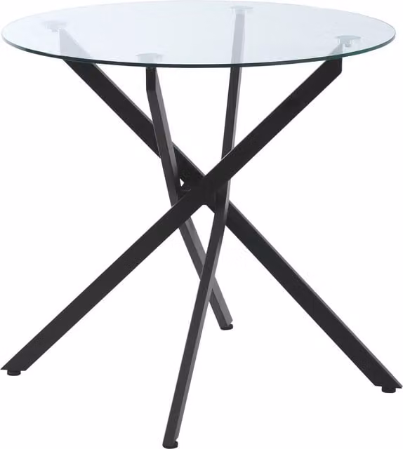 Mesa de comedor redonda HOMCOM con encimera de cristal transparente y patas de metal negras en estructura en X de estilo moderno Diámetro: 80 cm, Altura: 75 cm