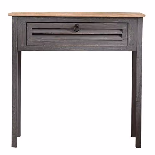 Consola de pasillo y escritorio vintage Rebecca Mobili con 1 cajón en madera azul gris, An/P/Al: 75 x 75 x 30,5 cm