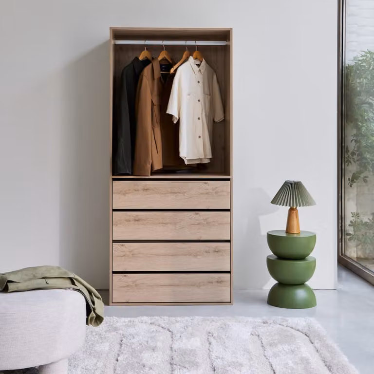 Módulo de armario SWEEEK con puertas y cajones, color beige y blanco, An/P/Al: 80 x 45 x 180 cm