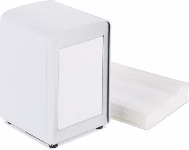 Set de 10 dispensadores de servilletas estilo retro de relaxdays en acero blanco, An/P/Al: 15 x 9,5 x 11 cm