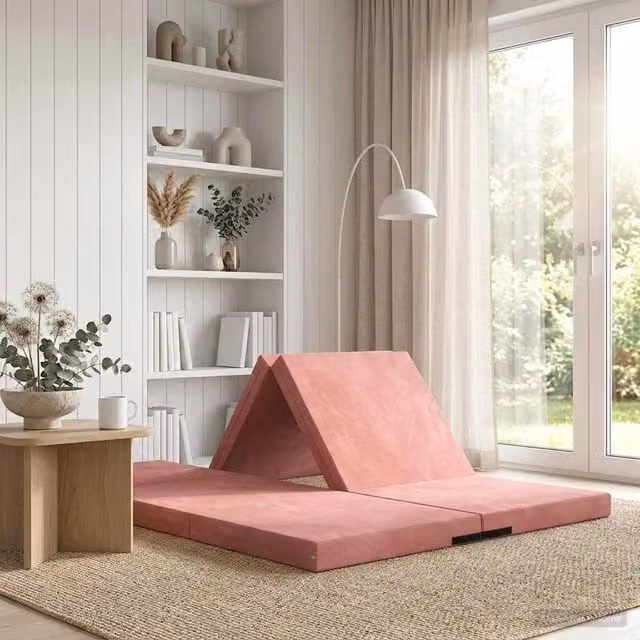 Sofá cama plegable vidaXL en color rosa con tapicería de tela y espuma, An/P/Al: 140 x 67 x 45 cm