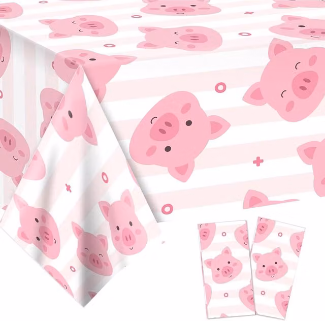 Camino de mesa Neptune con estampado de cerdo para cumpleaños, color rosa, An/P: 130 x 220 cm
